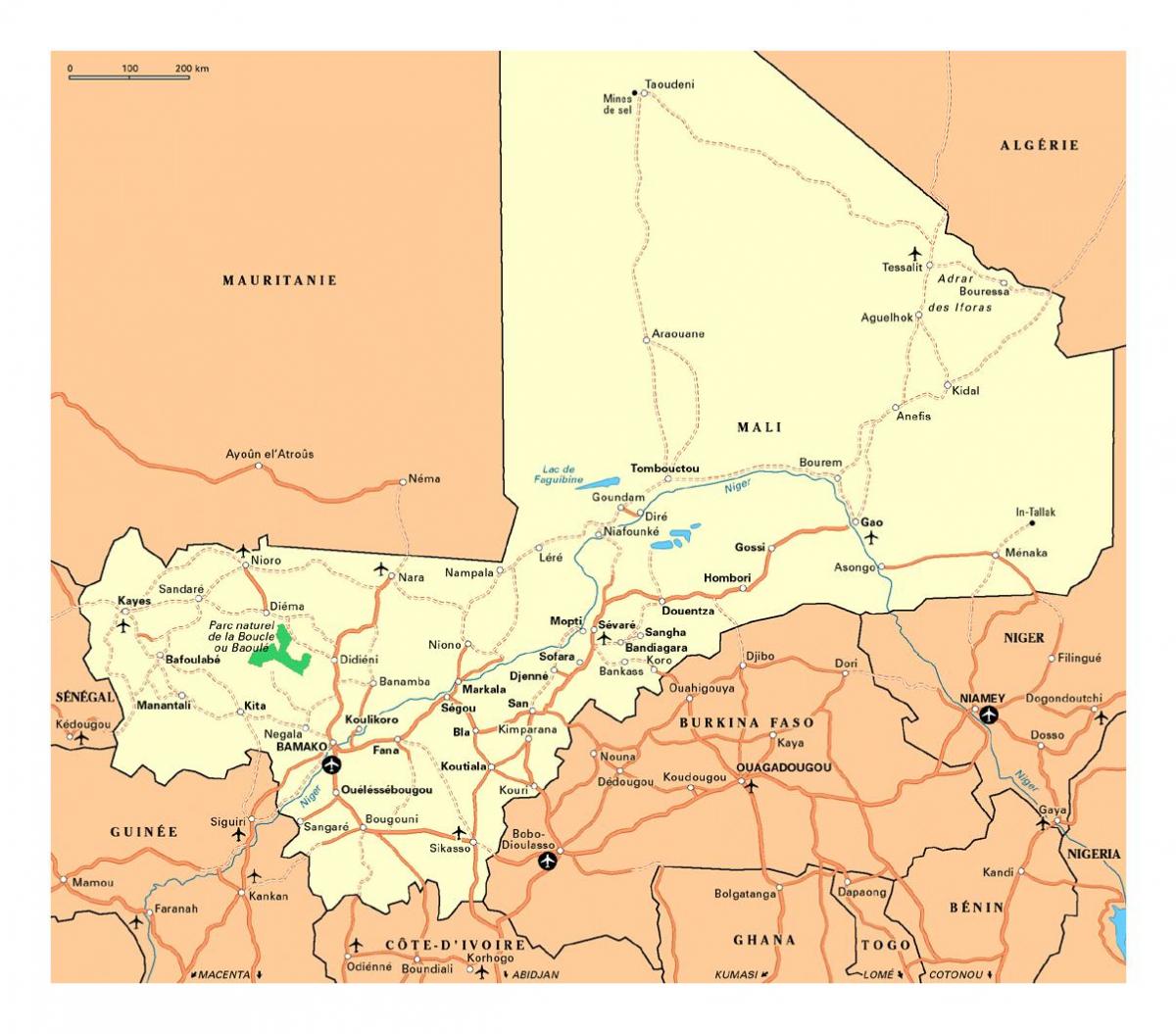 Kaart van Mali de steden