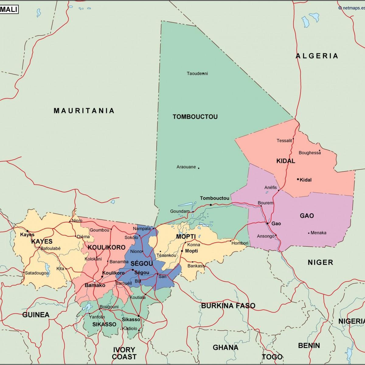 Kaart van politieke Mali